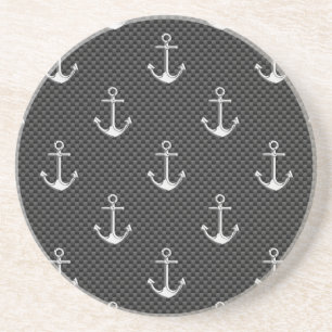 Dessous De Verre En Grès Ancres en argent Chrome sur Motif de fibre de carb