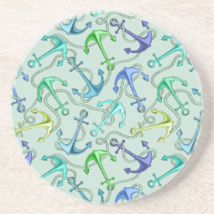 Dessous De Verre En Grès Ancres flottantes et motif de corde