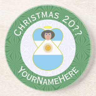 Dessous De Verre En Grès Ange de Noël personnalisé avec drapeau argentin