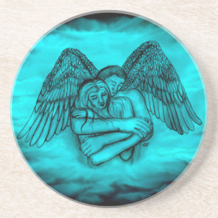 Dessous De Verre En Grès Angel Eros en amour, design noir et vert