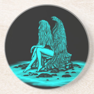 Dessous De Verre En Grès Angel, perdu dans la pensée, noir et vert Design
