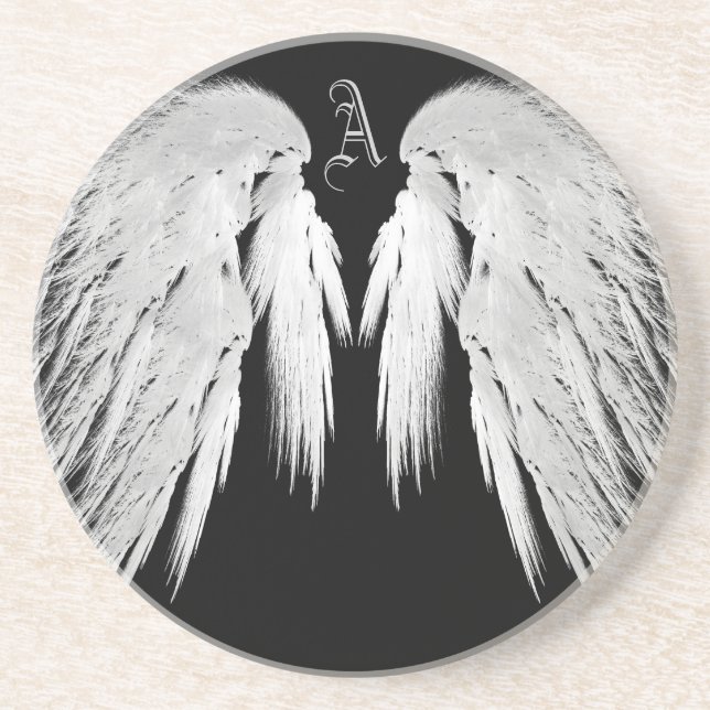 Dessous De Verre En Grès ANGEL WINGS Black Custom Monogramme (Devant)