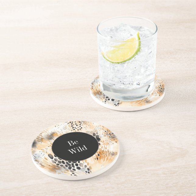 Dessous De Verre En Grès Animal Léopard Crème Noir Sauvage   (Côté)