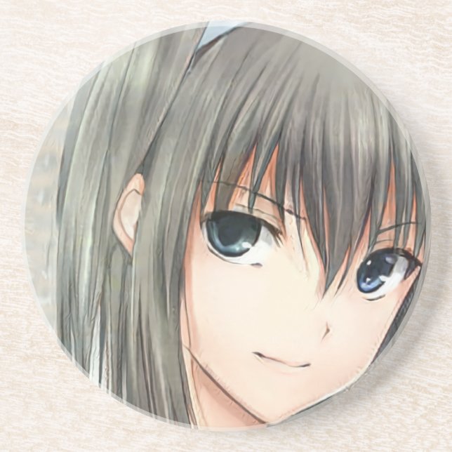 Dessous De Verre En Grès Anime cheveux foncé fille yeux gris (Devant)