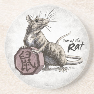 Dessous De Verre En Grès Année du Rat chinois Zodiac Art