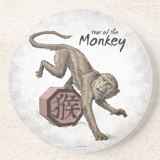 Dessous De Verre En Grès Année du singe Zodiaque chinois (Devant)