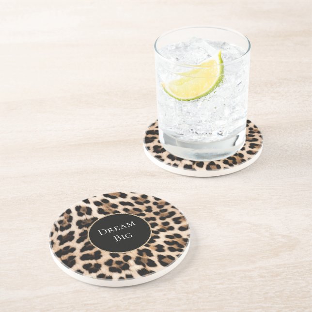 Dessous De Verre En Grès Anniversaire de l'animal léopard crème (Côté)