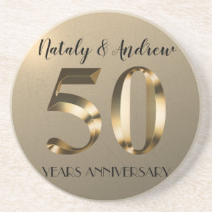 Dessous De Verre En Grès Anniversaire du 50e Mariage d'or métallique