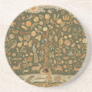 Dessous De Verre En Grès Antique anglais broderie au point d'aiguille Arbre