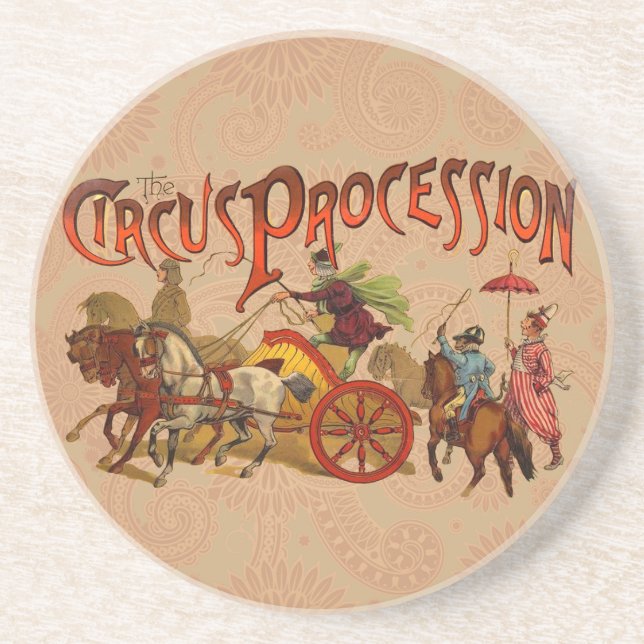 Dessous De Verre En Grès Antique Cirque Parade Clowns Chevaux (Devant)