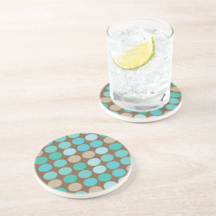 Dessous De Verre En Grès Aqua Bleu Turquoise & points Brown Motif moderne