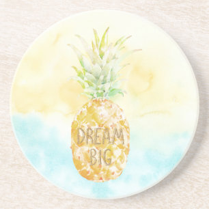 Dessous De Verre En Grès Aqua Yellow Pineappé Gold Dream