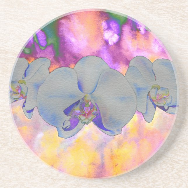 Dessous De Verre En Grès Aquarelle Abstraite orchidées tropicales (Devant)