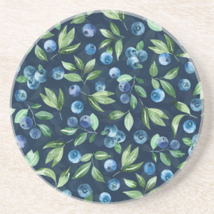 Dessous De Verre En Grès Aquarelle Blueberry Dark Arrière - plan Motif