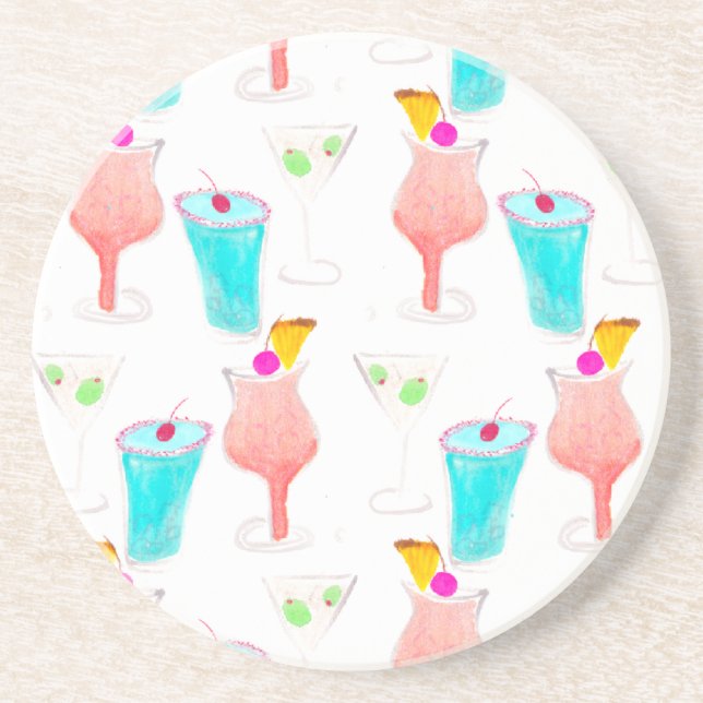 Dessous De Verre En Grès Aquarelle Cocktails Boire Bar Motif (Devant)