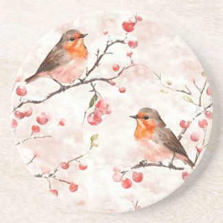 Dessous De Verre En Grès Aquarelle dans un arbre d'hiver neigeux et des bai