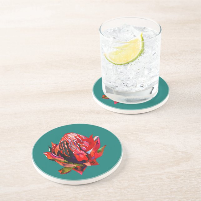 Dessous De Verre En Grès Aquarelle de fleurs indigènes de Waratah (Côté)