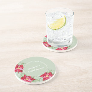 Dessous De Verre En Grès Aquarelle de Noël Poinsettia Peinte à la main