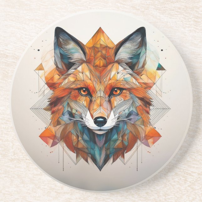 Dessous De Verre En Grès Aquarelle de renard géométrique (Devant)