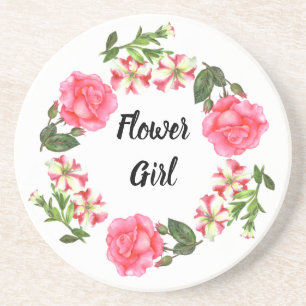 Dessous De Verre En Grès Aquarelle Fleurs roses Circle Conception de courro
