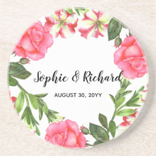 Dessous De Verre En Grès Aquarelle Fleurs roses Circle Conception de courro