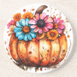 Dessous De Verre En Grès Aquarelle Floral Citrouille automne
