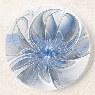 Dessous De Verre En Grès Aquarelle gris bleu Abstrait Fractal Art Flower