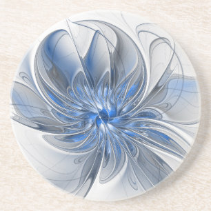 Dessous De Verre En Grès Aquarelle gris bleu Abstrait Fractal Art Flower