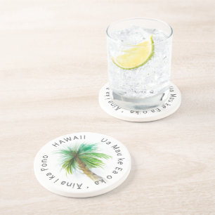 Dessous De Verre En Grès Aquarelle Hawaii Motto Palm Tree
