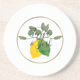 Dessous De Verre En Grès Aquarelle Lemon Lime Limoncello Faux Or Mariage