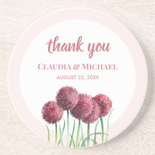 Dessous De Verre En Grès Aquarelle mariage violet rose Alliances (Devant)