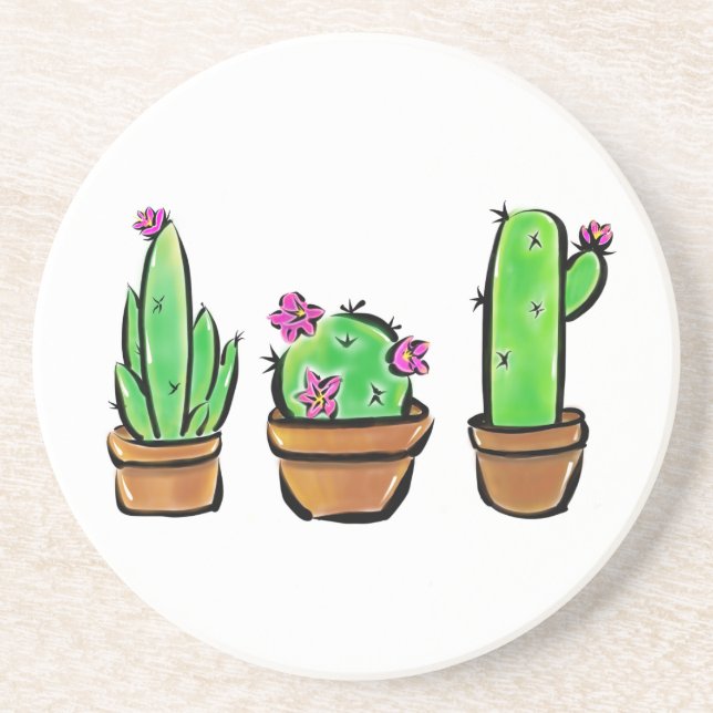 Dessous De Verre En Grès Aquarelle mignonne Cactus cactus succulents (Devant)