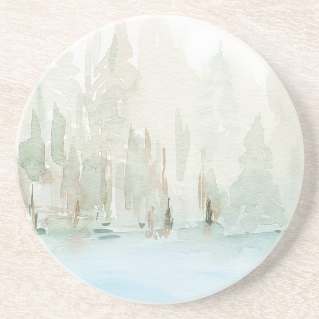 Dessous De Verre En Grès Aquarelle moderne paysage boisé (Devant)