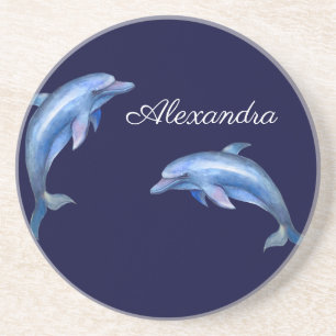 Dessous De Verre En Grès Aquarelle nautique Dolphin Marine Côte bleue