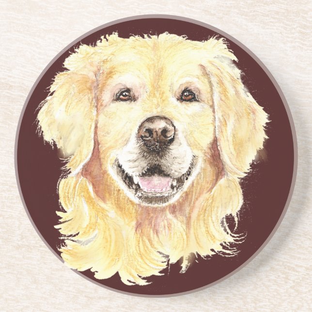 Dessous De Verre En Grès Aquarelle originale Golden Retriever, animal de co (Devant)