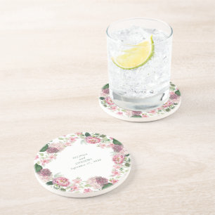 Dessous De Verre En Grès Aquarelle romantique Fleurs roses Mariage de jardi