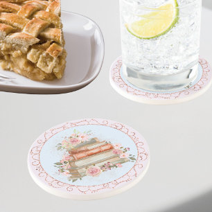 Dessous De Verre En Grès Aquarelle Roses et livres rose Vintage Coupe flora