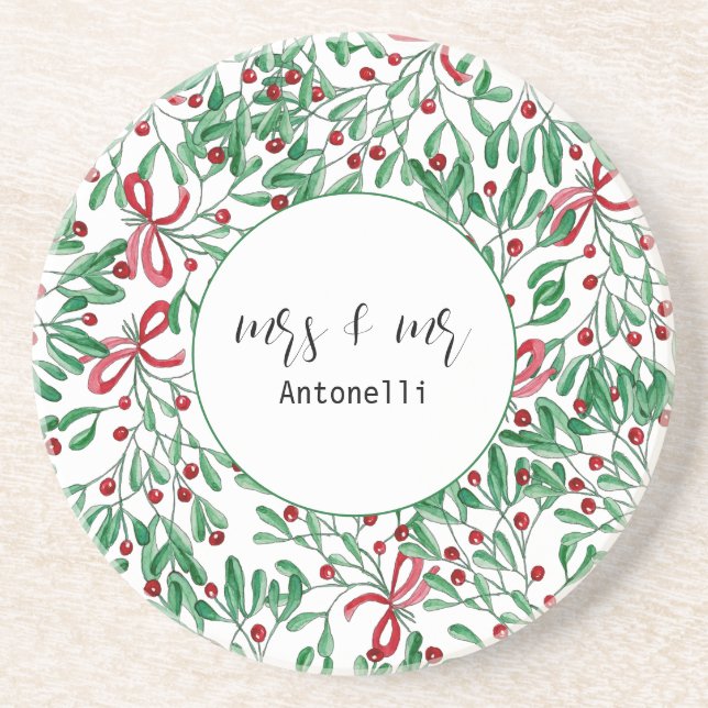 Dessous De Verre En Grès Aquarelle Rustique Mistletoe (Devant)