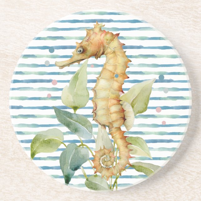 Dessous De Verre En Grès Aquarelle SEAHORSE -Côtier, Plage nautique (Devant)