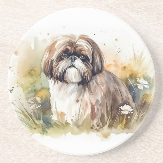 Dessous De Verre En Grès Aquarelle Shih Tzu (Devant)