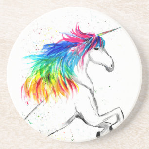 Dessous De Verre En Grès Aquarelle Unicorne Imaginaire magique douce coloré