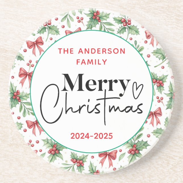 Dessous De Verre En Grès : Aquarelle Vert Grass - Fête de Noël (Devant)