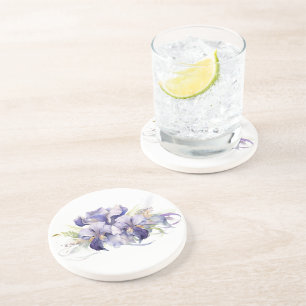 Dessous De Verre En Grès Aquarelle violet Iris Bouquet