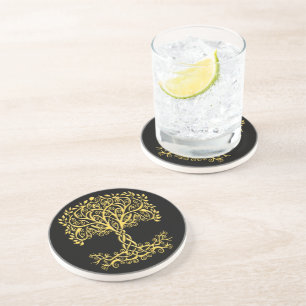 Dessous De Verre En Grès Arbre Celtique Jaune