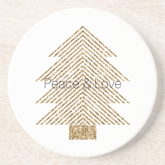Dessous De Verre En Grès Arbre de Noël blanc or brillant (Devant)