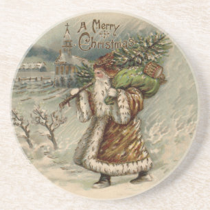 Dessous De Verre En Grès Arbre de Noël du Père Noël victorien