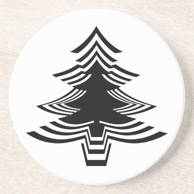 Dessous De Verre En Grès Arbre de Noël noir et blanc minimaliste (Devant)