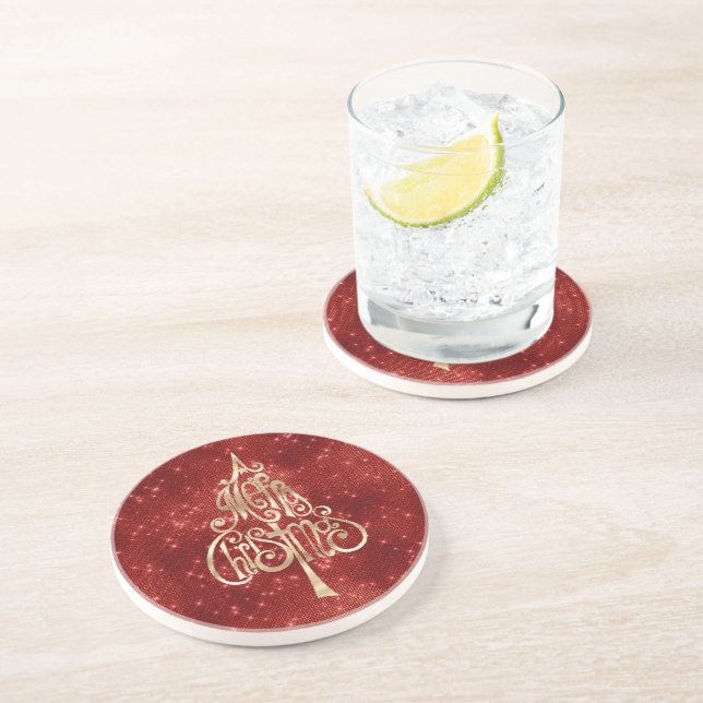 Dessous De Verre En Grès Arbre de Noël rouge étincelle (Côté)