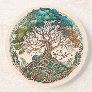 Dessous De Verre En Grès Arbre de vie, noeuds celtiques