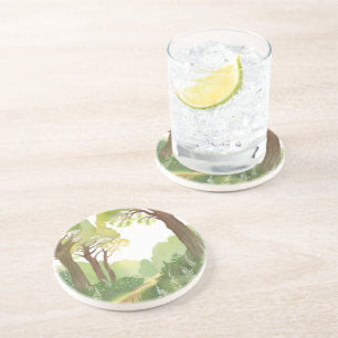 Dessous De Verre En Grès Arbres de la forêt verte Aquarelle Naturelle Bel
